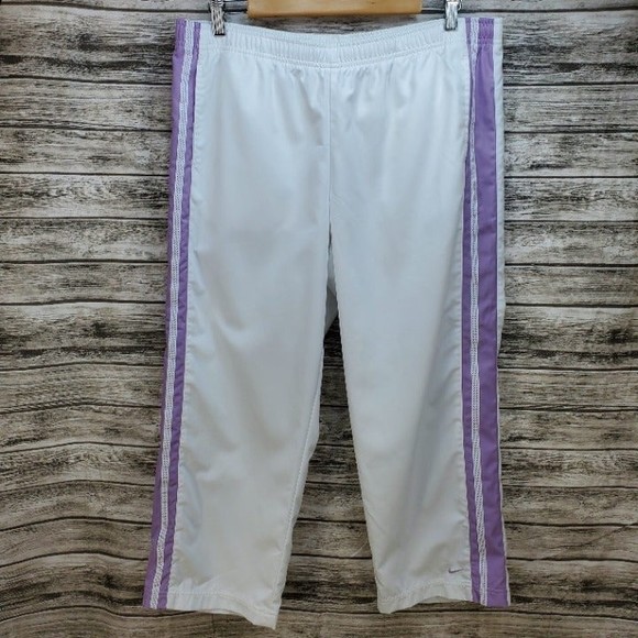 Nike Women's Joggers Cropped Athletic Running Pants White Lilac Stripe L - Picture 2 of 11